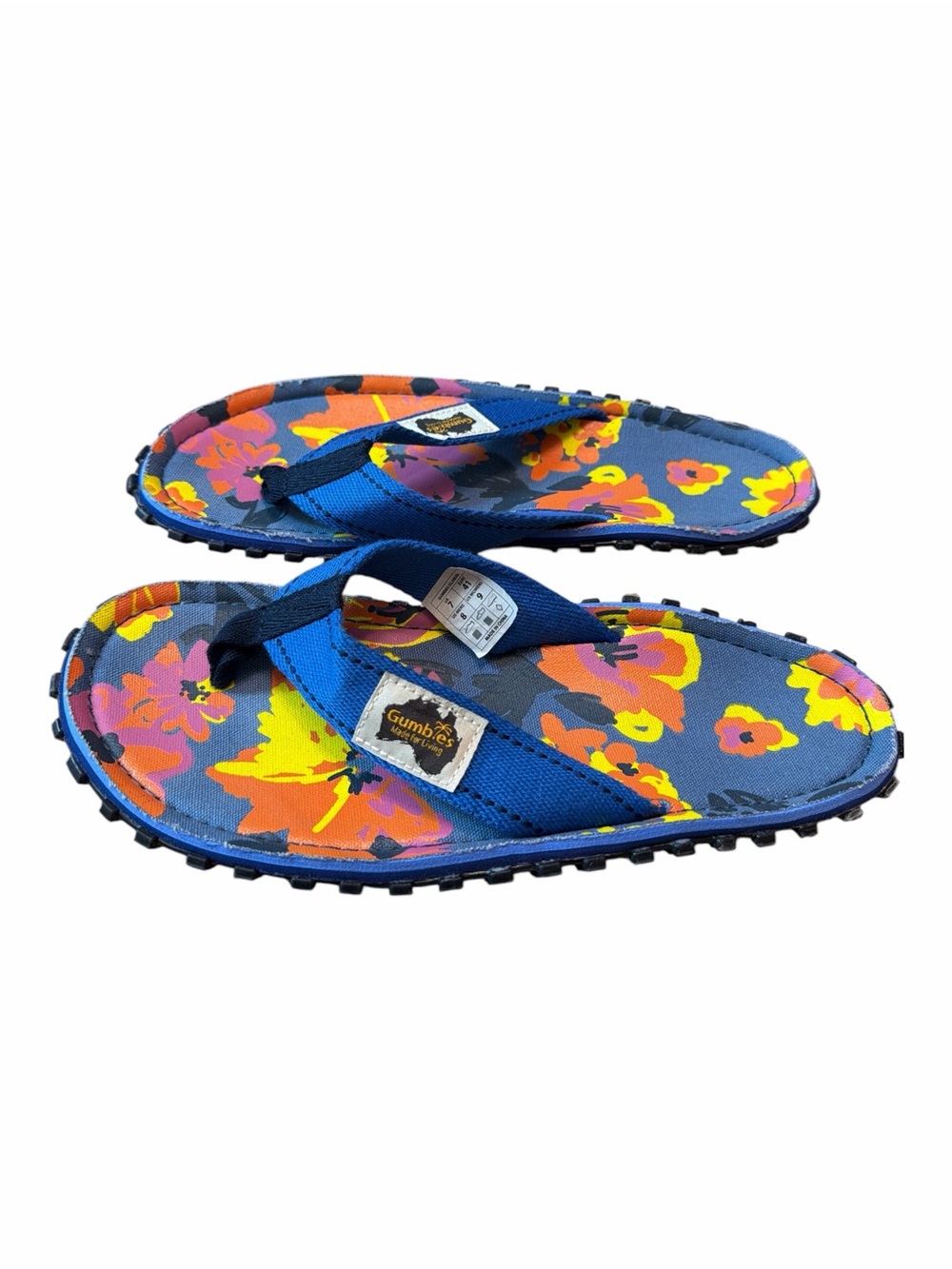 Floral Gumbies Islander Flip Flops Blue Hibiscus Women’s 9 Men’s 8